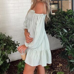 gingham off shoulder dress